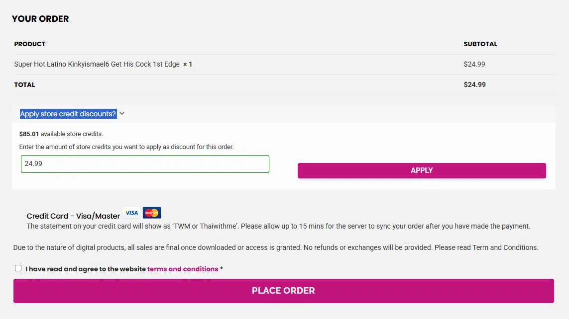 example of using credit store to purchase the product
